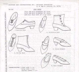 16&22 " French Fashion Lady Doll Heel Hi - Button Boot Walking Shoes Slipper Pattern