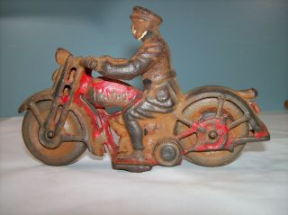 Vintage Hubley Cast Iron Patrol Police Motorcycle - 6.  25” Long - Hubley Cast Iron