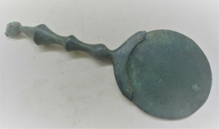 European Finds Ancient Roman Bronze Mirror With Head Terminal Circa 200 - 300ad