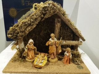 Vintage Fontanini Heirloom Shepherd Angel Nativity Set,  5 Piece W Box Stable