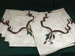 8 Lenox Holiday Nouveau Dinner Napkins Cloth 19 1/2 " X 20 " Ivory/green/red/gold