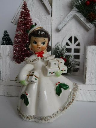 Vtg Napco 1956 Christmas Shopper Girl W Presents Ceramic Figurine - Japan