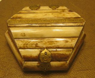 Vintage Hand Made Trinket Box Covered W Water Buffalo Bone From India