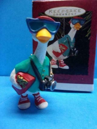 Hallmark 1993 Snowbird Christmas Ornament Goose W Camera On Vacation Iob