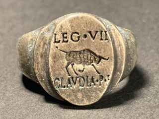V RARE ANCIENT ROMAN MILITARY LEGIONARY SILVER RING ' LEG VIII ' CIRCA.  58BC - 300AD 2