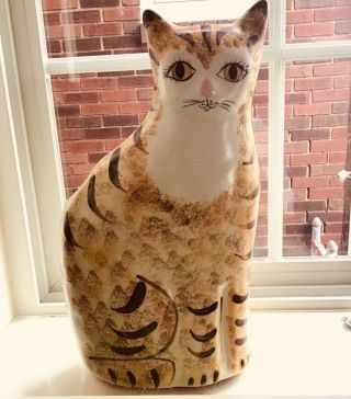 Large Striped Cat Figurine Statue Tabby (?) Kitten Feline - Hearth Hand Paint
