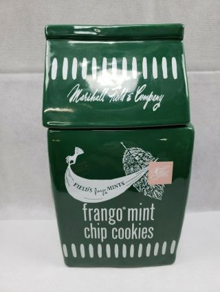 Marshall Field’s Frango Chip Cookies Ceramic Cookie Jar Green White