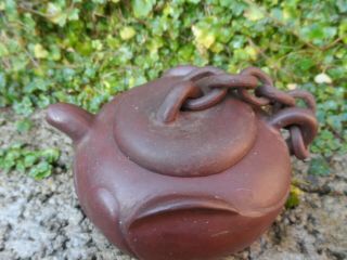 Chinese Yixing clay teapot with chain - ceramic pottery Asian small size 3