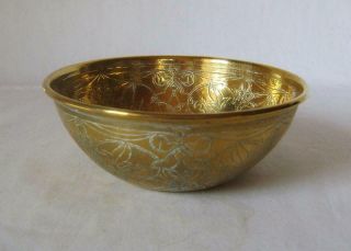 Fine Antique Brass Cairo Ware Bowl Engraved With Arabesques