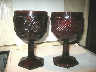(2) Two Vintage Ruby Red Avon Cape Cod Large 6 " Water / Wine Goblets