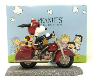 Peanuts Westland Giftware Snoopy Joe Cool On Motorcycle Woodstock Box 8224