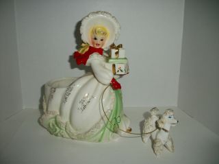 Vintage Napco Christmas Planter Ceramic Girl Lady Poodle Presents Ax2752c