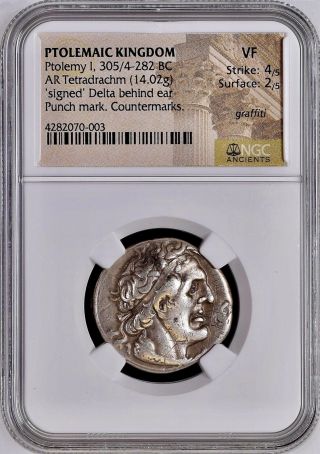 Ptolemy I Signed Δ Delta / Egypt Ancient Greek Silver Tetradrachm Ngc Vf