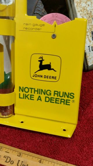 Vintage john deere advertising rain gauge - farm tractor implement metal sign 2