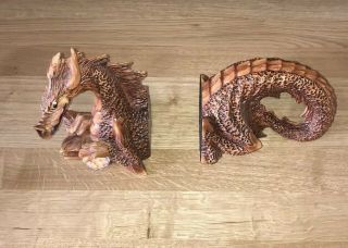 Vintage Hand Carved Wooden Dragon Book Ends