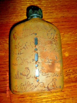 Vintage Leather Covered Glass Pocket Flask
