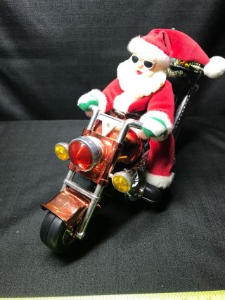 Biker Santa On Motorcycle Plays Born To Be Wild Holiday Decoration.  D