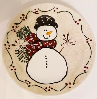 Expressly Yours Rare Hand Painted 1997 Snowman 9 " Plate Ceramic Winter Holiday