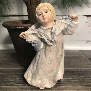 Bethany Lowe 5.  75” Sweet Girl Angel Christmas Figurine With Bell Sugar Glitter