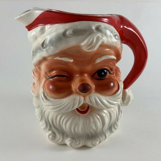 Winking Santa Ceramic Pitcher Christmas Vintage Brinn 