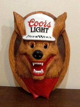 Vintage Coors Light Beer Wolf 3d Wall Plaque