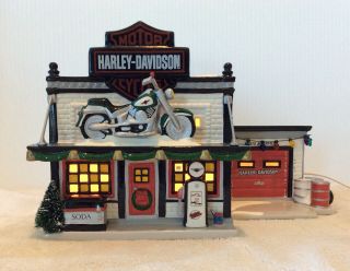 Dept 56 Snow Village Harley Davidson Motorcycle Shop Lighted Hand Paint