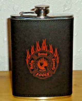 Palm Beach County Fools Stainless Steel With Black Leather Wrap Flask Holds 8 Oz