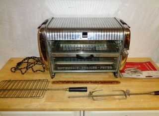 Vintage 1953 Broil Quik Chef Infra - Red Rotisserie Broiler Fryer Toaster Oven Usa