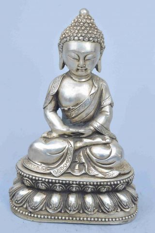 China Collectable Handwork Tibet Miao Silver Carve Temple Buddha Souvenir Statue