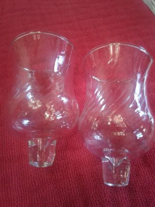 Pair Vintage Clear Glass Peg Votive Cup Candle Holders Hurricane Style