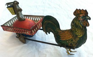 Rooster & Bunny Tin Litho Toy West Germany D.  R.  G.  M