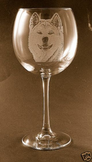 Etched Akita On Large Elegant Wine Glasses - Set Of 2