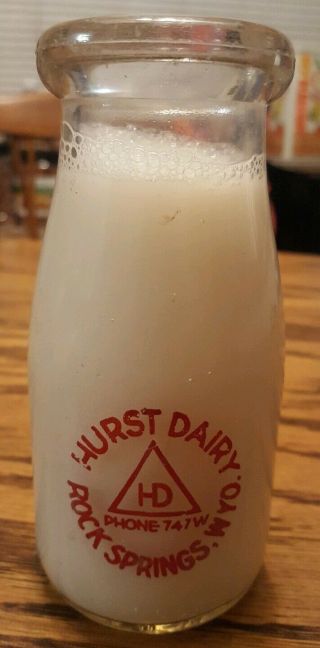 Vintage Hurst Dairy 1/2 Pint Milk Glass Bottle Rock Springs Wy Scarce