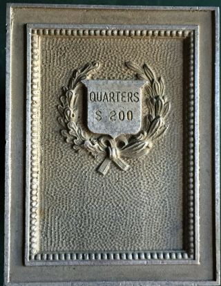 Vintage Steel Quarter Coin Roll Holder Box W/ Laurel Wreath Shield Holds $200