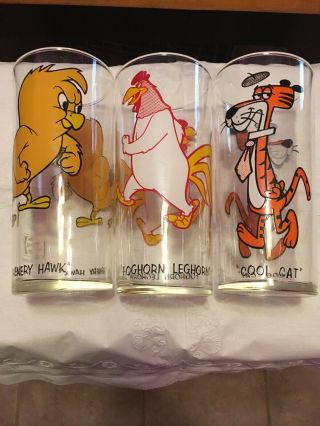 Set Of 3 Drinking Glasses 1973 Warner Bros Pepsi Looney Tunes Black Letters