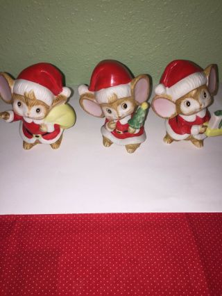 Vintage Homco Santa Mouse Ceramic Christmas Figurines Set Of 3 Mice 5405