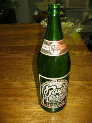Vintage Quart Green Soda Pop Bottle Ray 