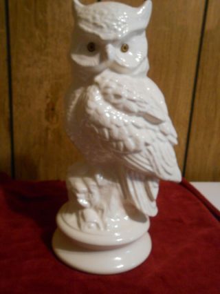 Ceramic White Owl Handmade 12 Inches Tall Gold Eyes