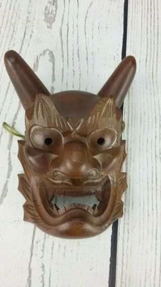 Vintage Hand Carved Wood Face Hannya Demon Mask Japan Asian