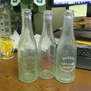 Owosso,  Mich.  Owosso Bottling 3 Embossed 7 Oz.  Soda Pop Bottles Michigan