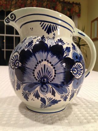 Vintage Signed Delft Blue Holland Hand - Painted Porcelain Pitcher Ewer Jug Euc
