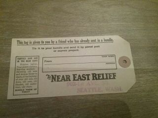 Wwi Near East Relief Orphanage Cardboard Tag