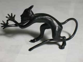 Metal Black Devil Satan Cast Iron Statuette Sculpture Statue Toy Old Small Vtg