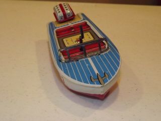 Vintage Trade Mark M.  T.  3 Wind - Up Tin Toy Speed Boat Made In Japan Cond