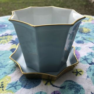 Vintage Fitz and Floyd Planter Pastel Blue And Gold Trim 3.  5x3.  5 NR 2