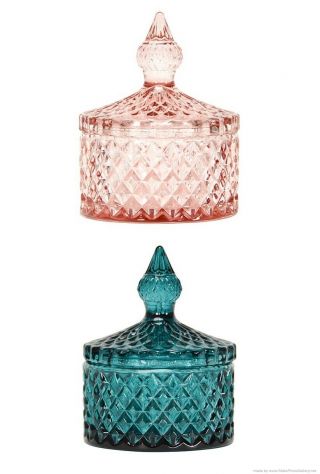 Annabel Trends Vintage Glass Jar Small Textured Diamond Glass Home Decor