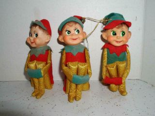 3 Vintage Japan Elf On Shelf Knee Hugger Gold Lame 