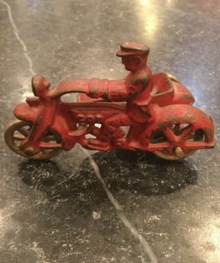 Hubley Iron Cop On Motorcycle With Sidecar Toy.  Red Paint.  1723,  1724 Vintage