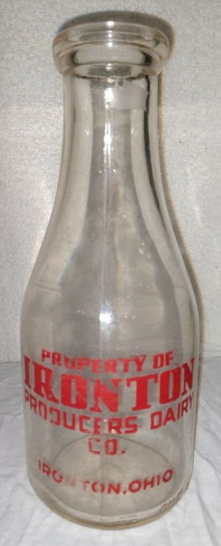 Vintage Quart Pyro Milk Bottle Ironton Producers Dairy Ironton,  Ohio