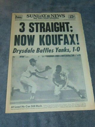 Oct.  6,  1963 Ny Newspaper: Don Drysdale & L.  A.  Dodgers Win World Series Game 3
